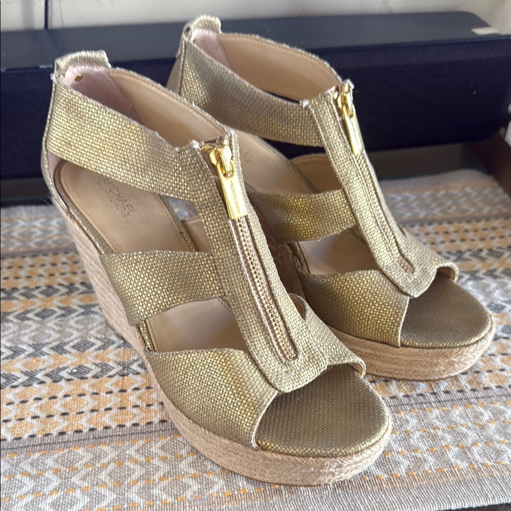 Michael Kors Metallic Gold Wedge Sandals